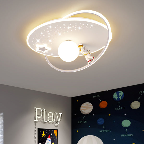 Moderne Art Deco Kinder Glas Acryl Eisen Astronaut Planet LED Deckenleuchte für Schlafzimmer & Wohnzimmer 