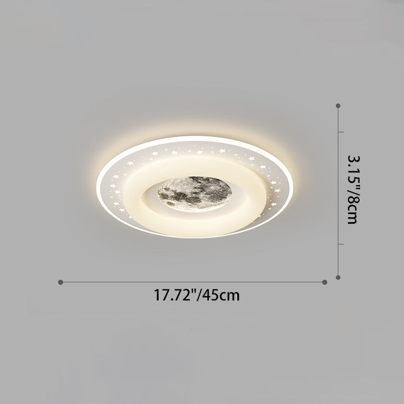 Contemporary Creative Acrylic Aluminum Iron Square Round Planet LED Flush Mount Ceiling Light For Bedroom