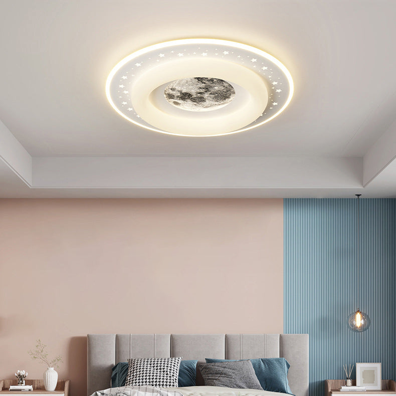Contemporary Creative Acrylic Aluminum Iron Square Round Planet LED Flush Mount Ceiling Light For Bedroom
