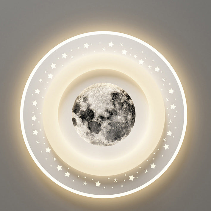 Contemporary Creative Acrylic Aluminum Iron Square Round Planet LED Flush Mount Ceiling Light For Bedroom