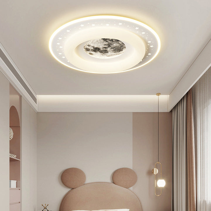 Contemporary Creative Acrylic Aluminum Iron Square Round Planet LED Flush Mount Ceiling Light For Bedroom