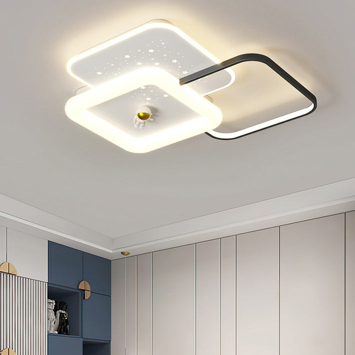 Contemporary Creative Acrylic Aluminum Iron Square Round Planet LED Flush Mount Ceiling Light For Bedroom