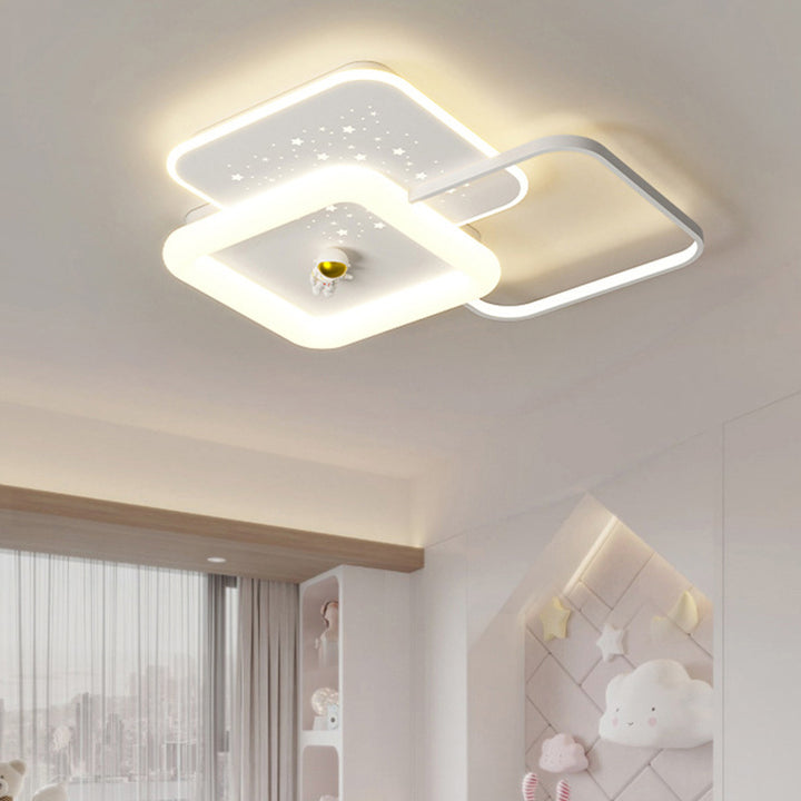 Contemporary Creative Acrylic Aluminum Iron Square Round Planet LED Flush Mount Ceiling Light For Bedroom