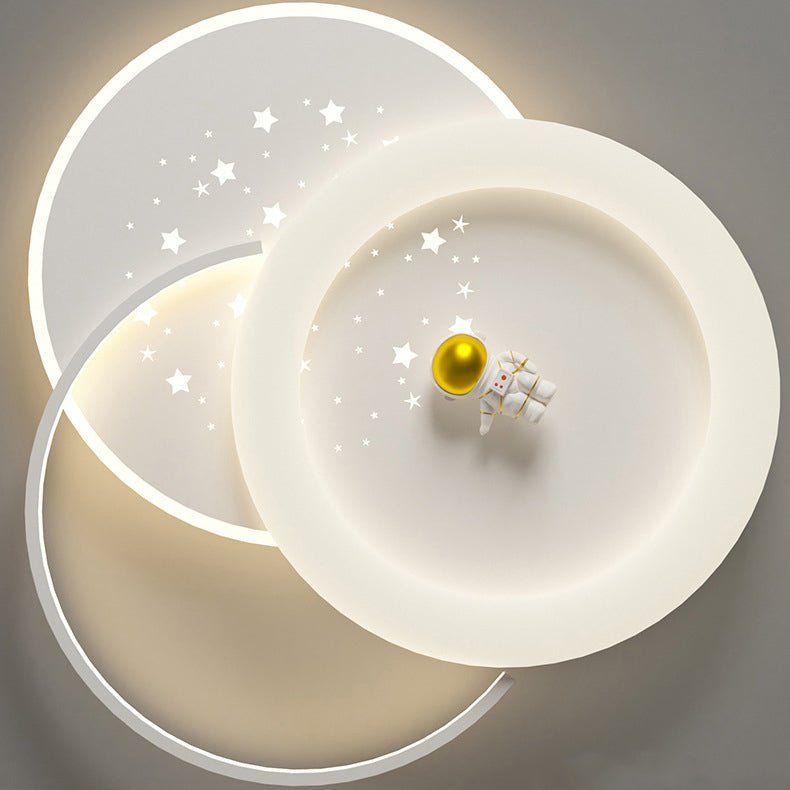 Contemporary Creative Acrylic Aluminum Iron Square Round Planet LED Flush Mount Ceiling Light For Bedroom