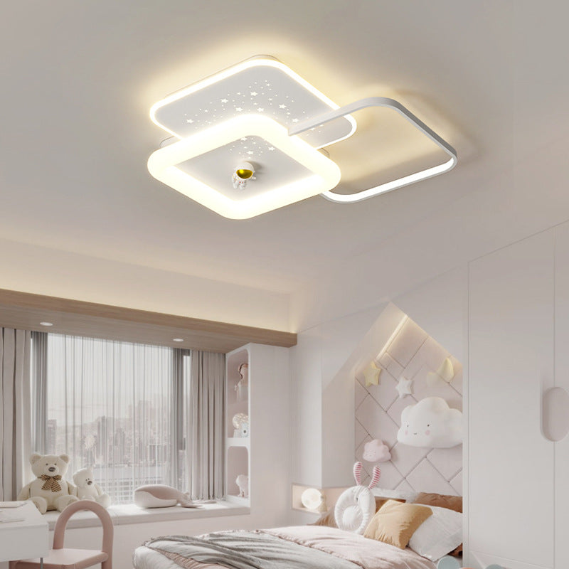 Contemporary Creative Acrylic Aluminum Iron Square Round Planet LED Flush Mount Ceiling Light For Bedroom