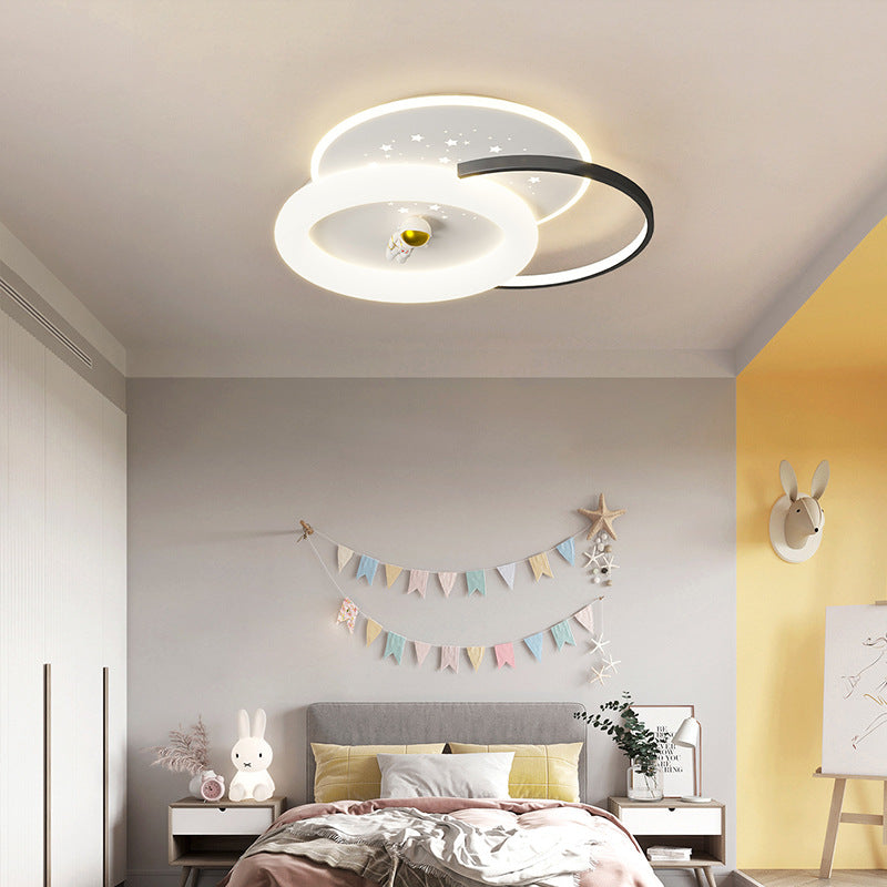 Contemporary Creative Acrylic Aluminum Iron Square Round Planet LED Flush Mount Ceiling Light For Bedroom
