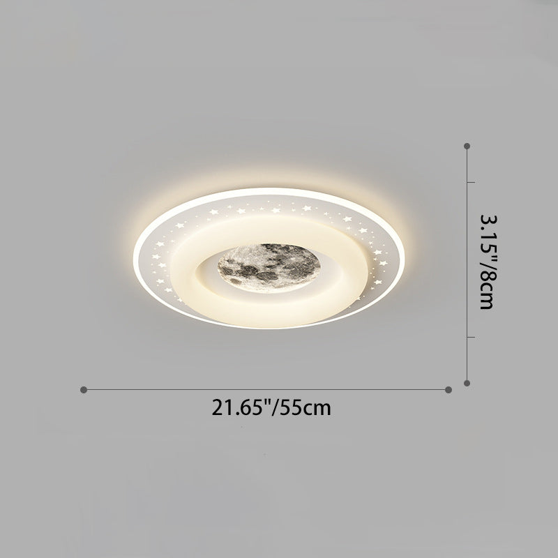 Contemporary Creative Acrylic Aluminum Iron Square Round Planet LED Flush Mount Ceiling Light For Bedroom