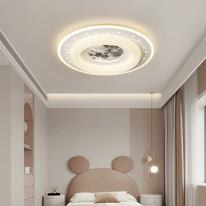 Contemporary Creative Acrylic Aluminum Iron Square Round Planet LED Flush Mount Ceiling Light For Bedroom