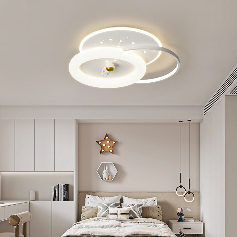 Contemporary Creative Acrylic Aluminum Iron Square Round Planet LED Flush Mount Ceiling Light For Bedroom