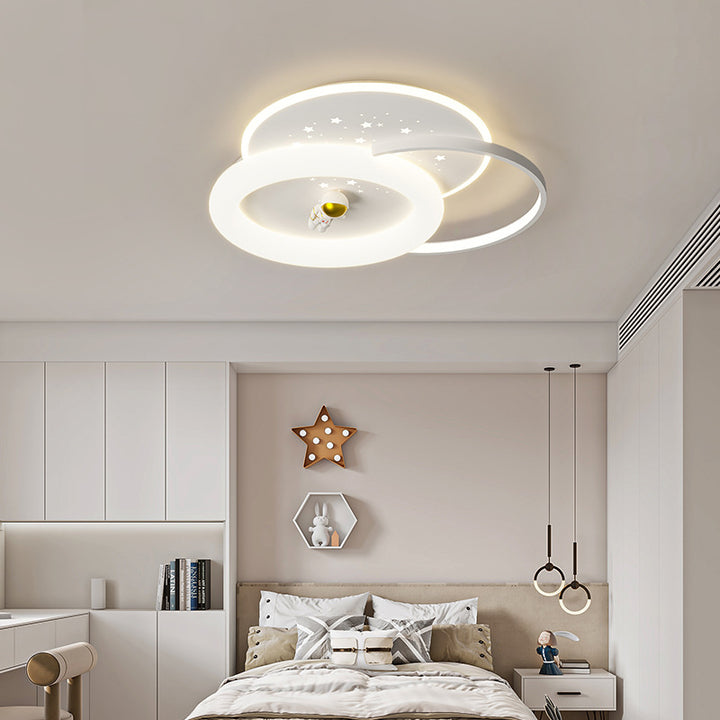 Contemporary Creative Acrylic Aluminum Iron Square Round Planet LED Flush Mount Ceiling Light For Bedroom