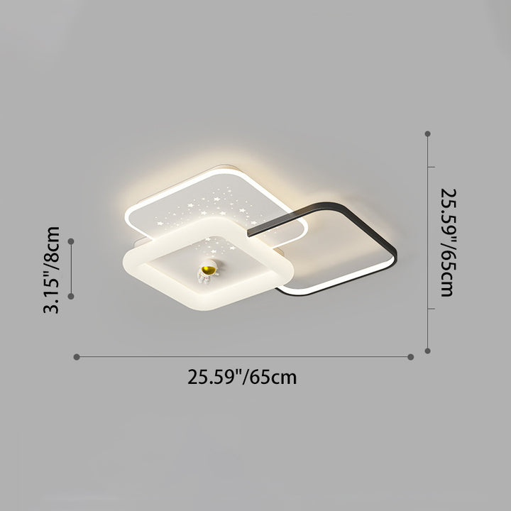 Contemporary Creative Acrylic Aluminum Iron Square Round Planet LED Flush Mount Ceiling Light For Bedroom
