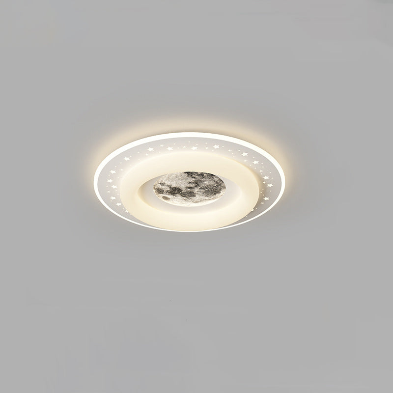 Contemporary Creative Acrylic Aluminum Iron Square Round Planet LED Flush Mount Ceiling Light For Bedroom