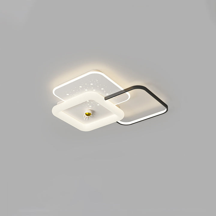 Contemporary Creative Acrylic Aluminum Iron Square Round Planet LED Flush Mount Ceiling Light For Bedroom