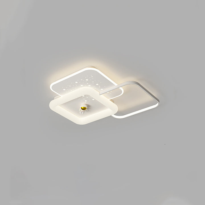 Contemporary Creative Acrylic Aluminum Iron Square Round Planet LED Flush Mount Ceiling Light For Bedroom