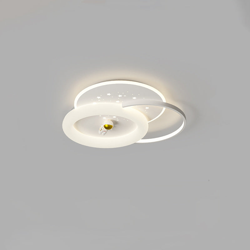 Contemporary Creative Acrylic Aluminum Iron Square Round Planet LED Flush Mount Ceiling Light For Bedroom