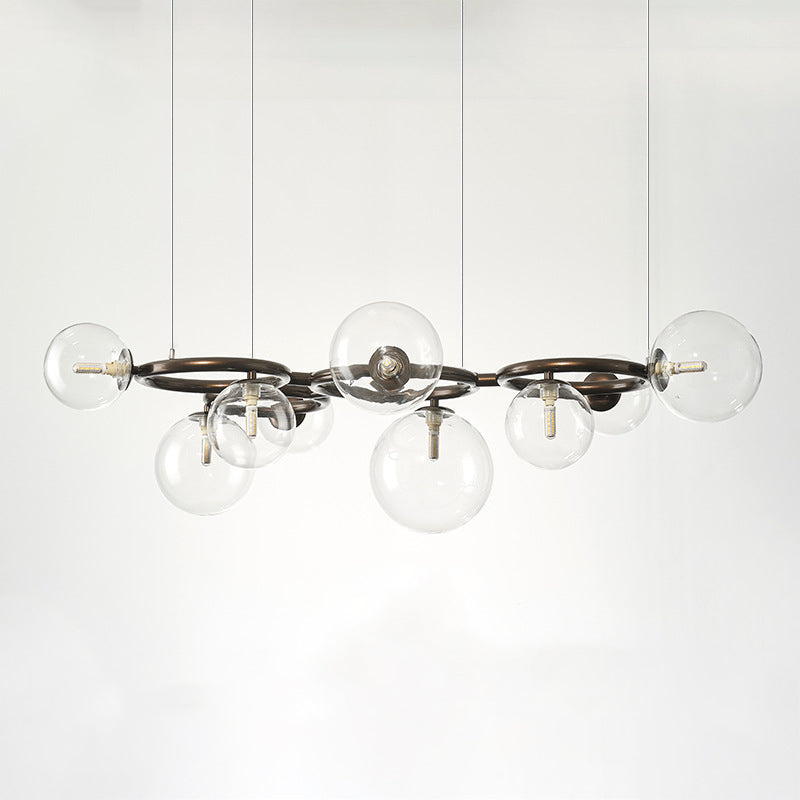 Lámpara de araña contemporánea escandinava de vidrio y hierro redondo de 5/7/9 luces para dormitorio y sala de estar 