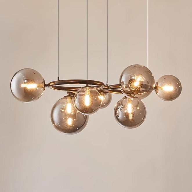 Lámpara de araña contemporánea escandinava de vidrio y hierro redondo de 5/7/9 luces para dormitorio y sala de estar 