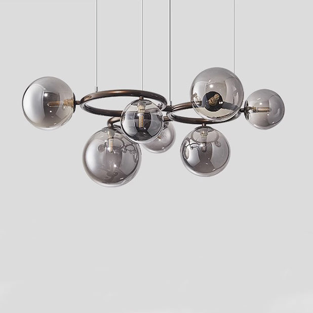 Lámpara de araña contemporánea escandinava de vidrio y hierro redondo de 5/7/9 luces para dormitorio y sala de estar 