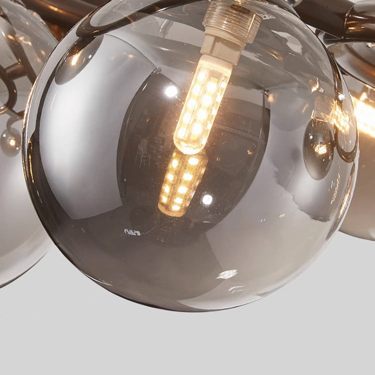 Lámpara de araña contemporánea escandinava de vidrio y hierro redondo de 5/7/9 luces para dormitorio y sala de estar 