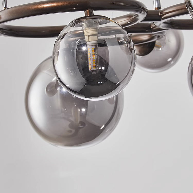 Lámpara de araña contemporánea escandinava de vidrio y hierro redondo de 5/7/9 luces para dormitorio y sala de estar 