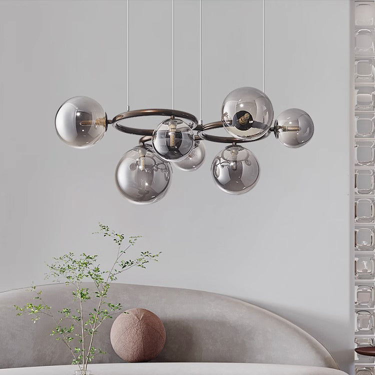 Lámpara de araña contemporánea escandinava de vidrio y hierro redondo de 5/7/9 luces para dormitorio y sala de estar 