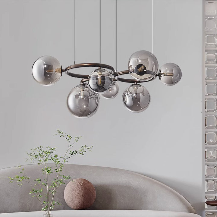 Lámpara de araña contemporánea escandinava de vidrio y hierro redondo de 5/7/9 luces para dormitorio y sala de estar 