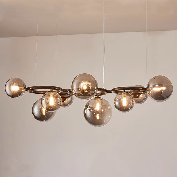 Lámpara de araña contemporánea escandinava de vidrio y hierro redondo de 5/7/9 luces para dormitorio y sala de estar 