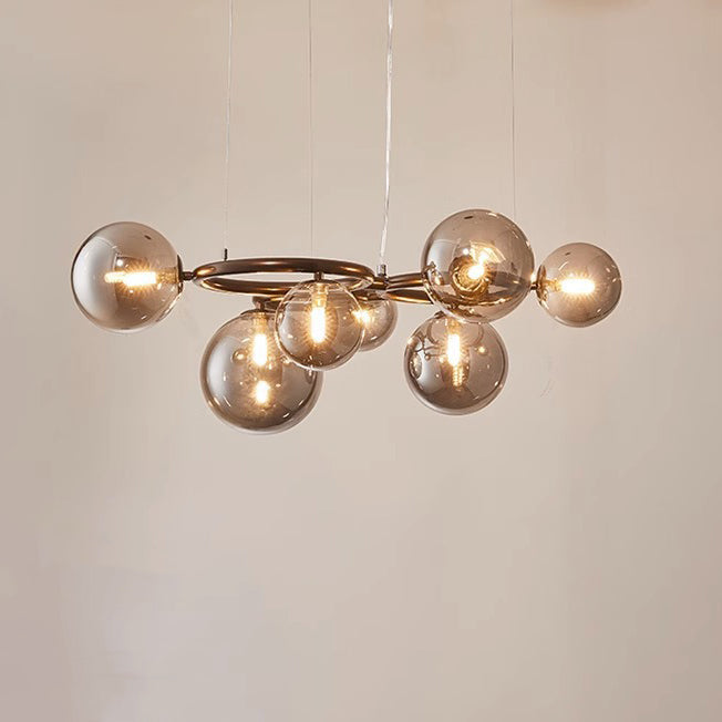 Lámpara de araña contemporánea escandinava de vidrio y hierro redondo de 5/7/9 luces para dormitorio y sala de estar 