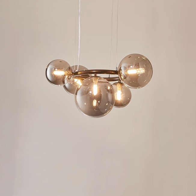 Lámpara de araña contemporánea escandinava de vidrio y hierro redondo de 5/7/9 luces para dormitorio y sala de estar 