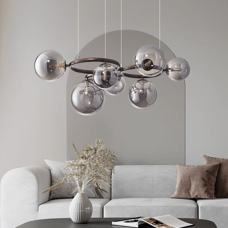 Lámpara de araña contemporánea escandinava de vidrio y hierro redondo de 5/7/9 luces para dormitorio y sala de estar 