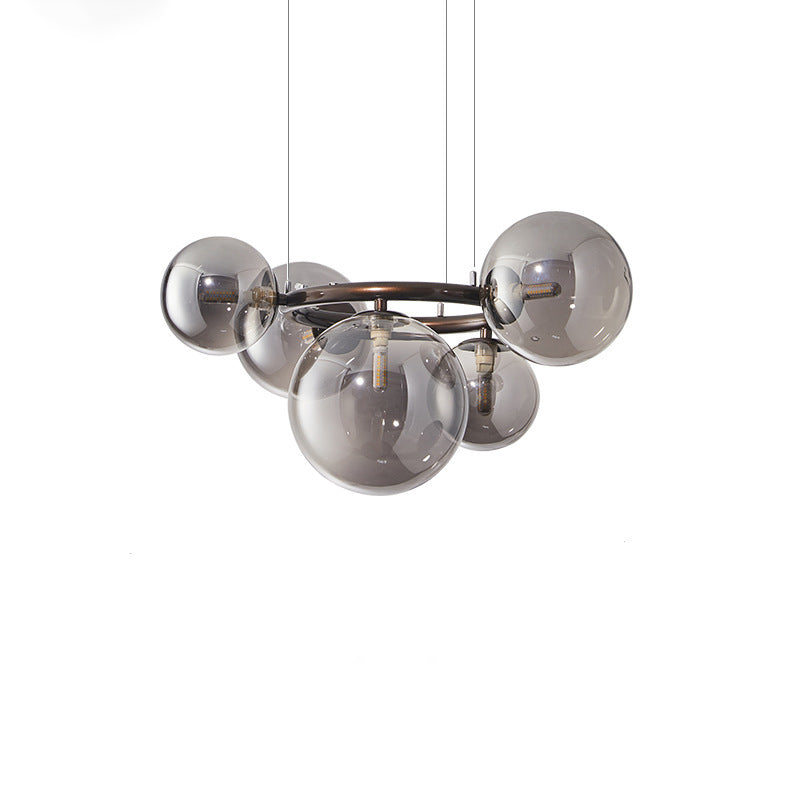 Lámpara de araña contemporánea escandinava de vidrio y hierro redondo de 5/7/9 luces para dormitorio y sala de estar 