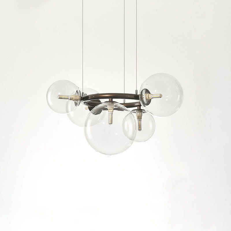 Lámpara de araña contemporánea escandinava de vidrio y hierro redondo de 5/7/9 luces para dormitorio y sala de estar 