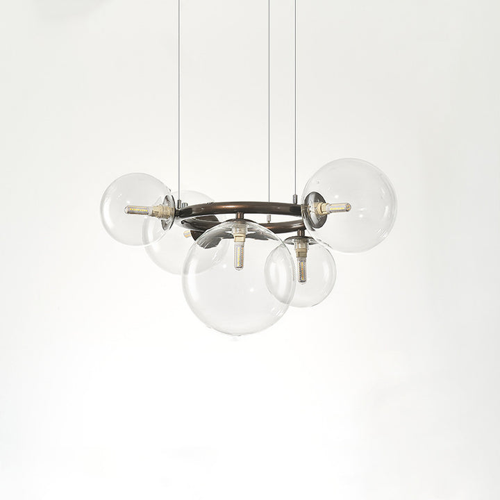 Lámpara de araña contemporánea escandinava de vidrio y hierro redondo de 5/7/9 luces para dormitorio y sala de estar 