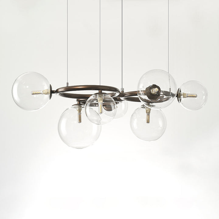 Lámpara de araña contemporánea escandinava de vidrio y hierro redondo de 5/7/9 luces para dormitorio y sala de estar 