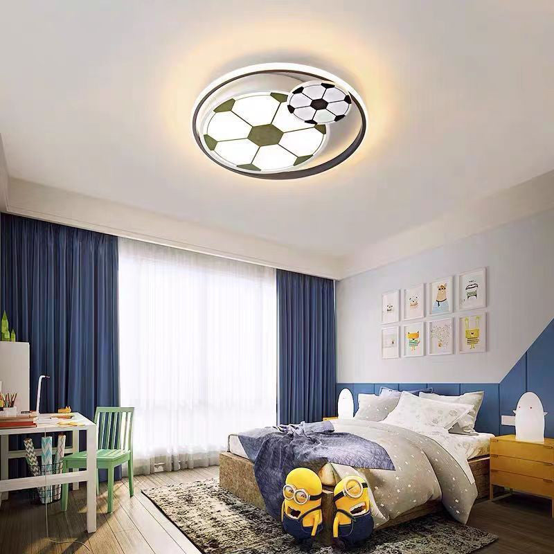 Moderne Art Deco Kinder Acryl Eisen Fußballförmige Runde LED Deckenleuchte Für Schlafzimmer 