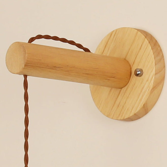 Traditional Japanese Rattan Solid Wood Hollow Round 1-Light Wall Sconce Lamp For Bedroom & Living Room