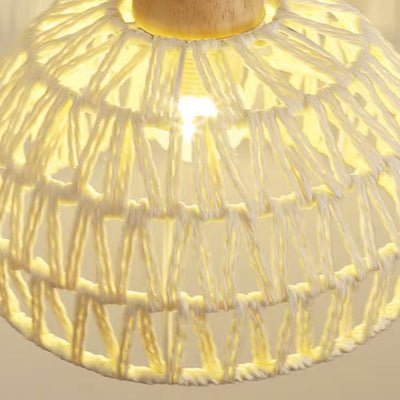 Traditional Japanese Rattan Solid Wood Hollow Round 1-Light Wall Sconce Lamp For Bedroom & Living Room