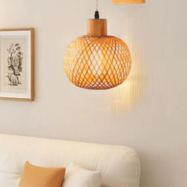 Traditionelle japanische Bambusholz-Hohlrund-Wandleuchte mit 1 Licht für Schlafzimmer und Wohnzimmer 