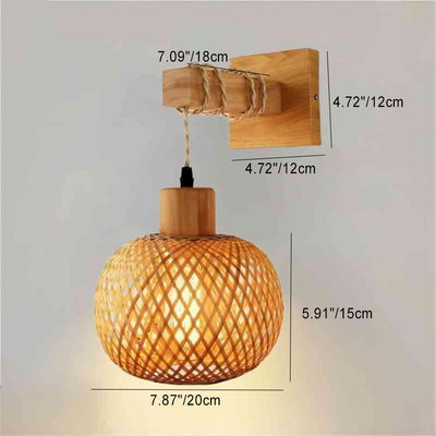 Lampe murale à une lumière en bambou et bois japonais traditionnel pour chambre et salon 