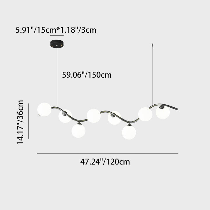 Zeitgenössischer kreativer Glas-Eisen-Kronleuchter mit gebogenem Globus, 8/10-Licht-Insellicht für das Esszimmer 