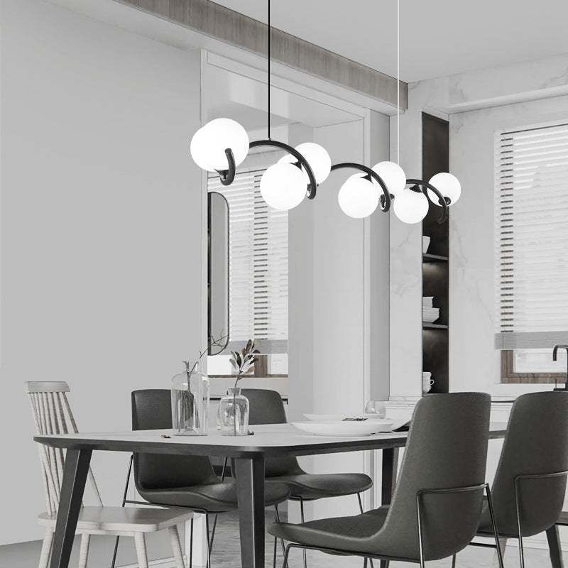 Contemporary Creative Glass Iron Curved Globe 8/10-Light Chandelier Island Light For Dining Room