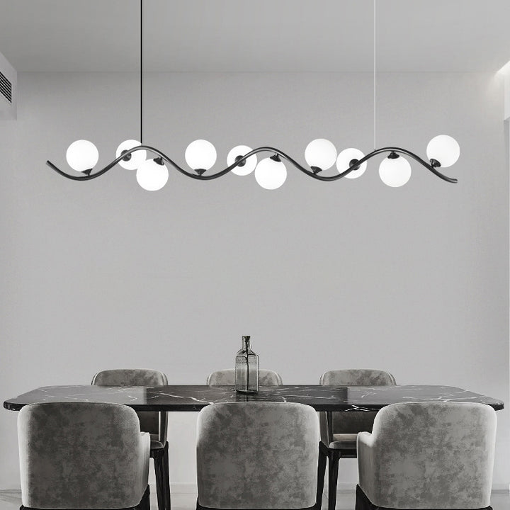Zeitgenössischer kreativer Glas-Eisen-Kronleuchter mit gebogenem Globus, 8/10-Licht-Insellicht für das Esszimmer 