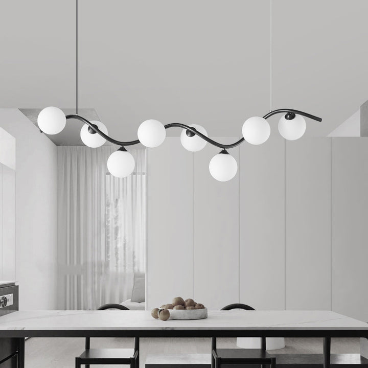 Zeitgenössischer kreativer Glas-Eisen-Kronleuchter mit gebogenem Globus, 8/10-Licht-Insellicht für das Esszimmer 