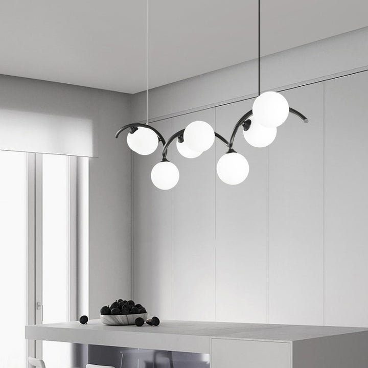 Zeitgenössischer kreativer Glas-Eisen-Kronleuchter mit gebogenem Globus, 8/10-Licht-Insellicht für das Esszimmer 