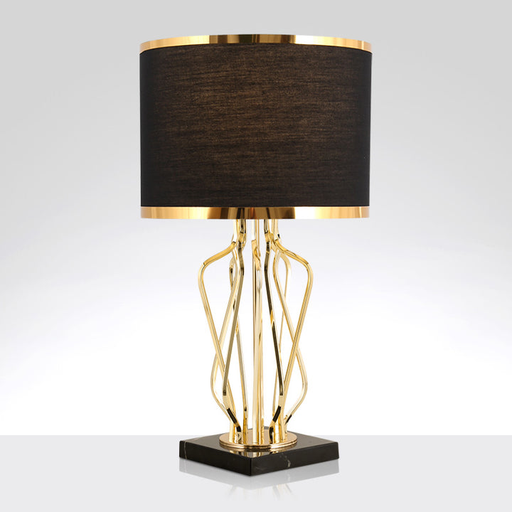 Zeitgenössische kreative Stoff-Metall-Marmor-Gebogene runde 1-Licht-Tischlampe für das Schlafzimmer 