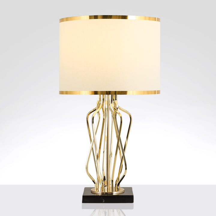 Zeitgenössische kreative Stoff-Metall-Marmor-Gebogene runde 1-Licht-Tischlampe für das Schlafzimmer 