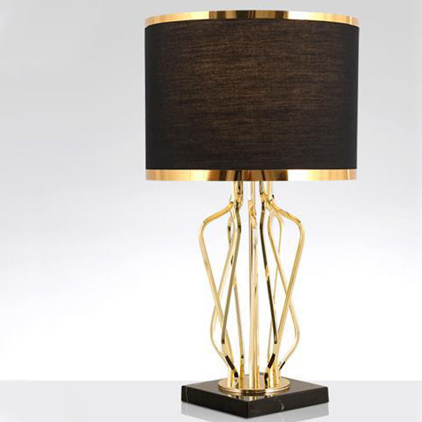 Zeitgenössische kreative Stoff-Metall-Marmor-Gebogene runde 1-Licht-Tischlampe für das Schlafzimmer 