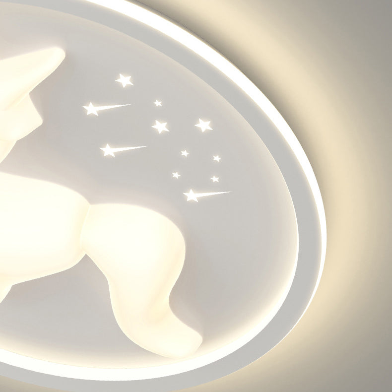 Moderne Art Deco Eisen PE Einhorn Form Runde LED Deckenleuchte Für Schlafzimmer &amp; Wohnzimmer 