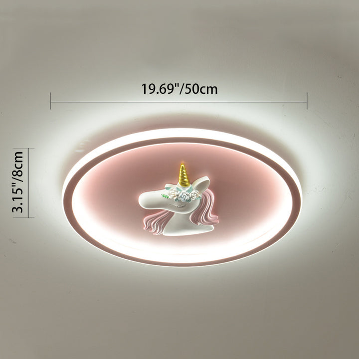 Lustre Plafonnier LED Rond Licorne en Fer Acrylique Art Déco Moderne pour Chambre d'Enfants & Salon 