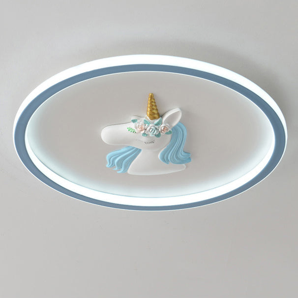 Moderne Art Deco Kinder Acryl Eisen Einhorn Runde LED Deckenleuchte für Schlafzimmer & Wohnzimmer 